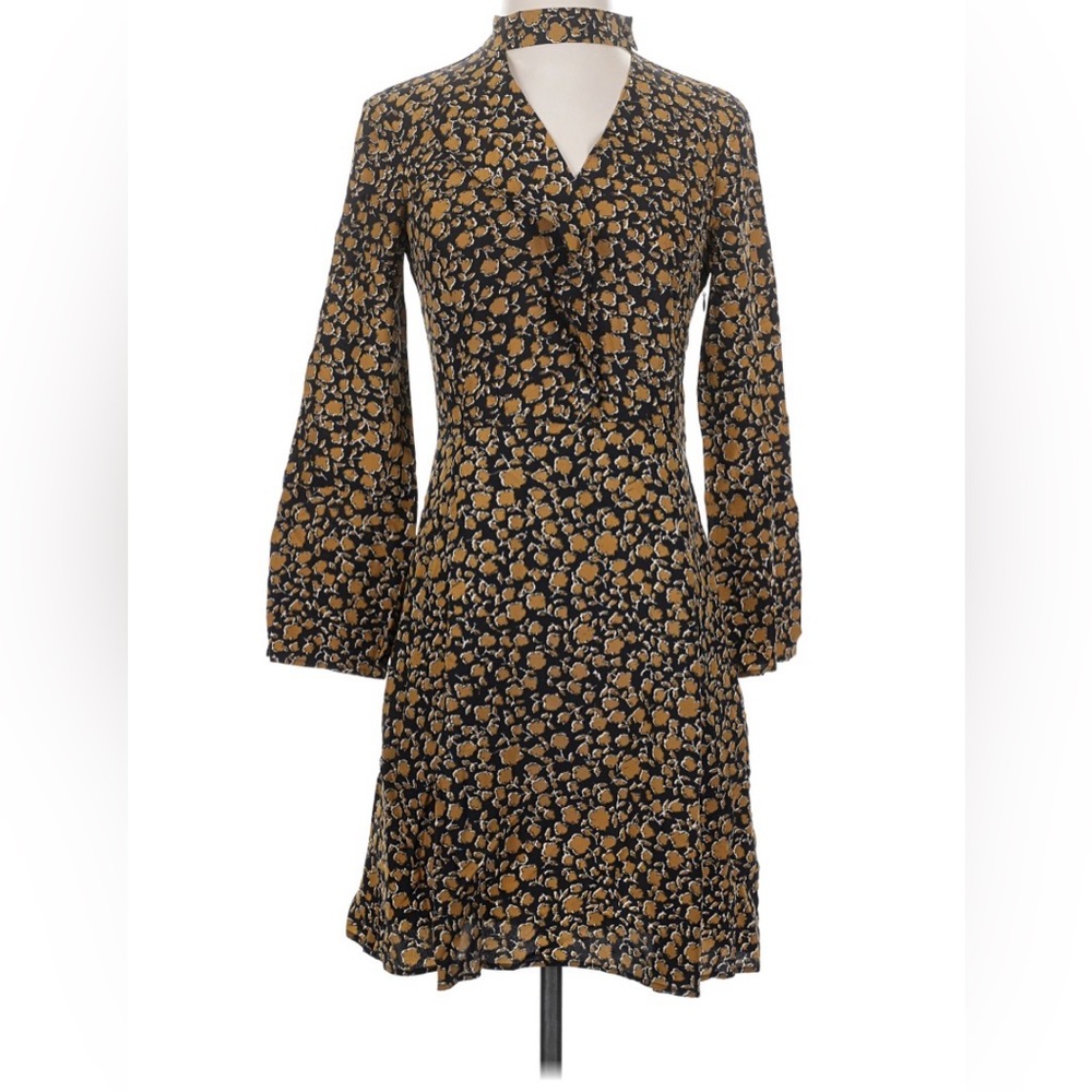 Derek Lam 10 Crosby Bell Sleeve Cascade Silk Dress Gold Black Size 2 TF71525SF